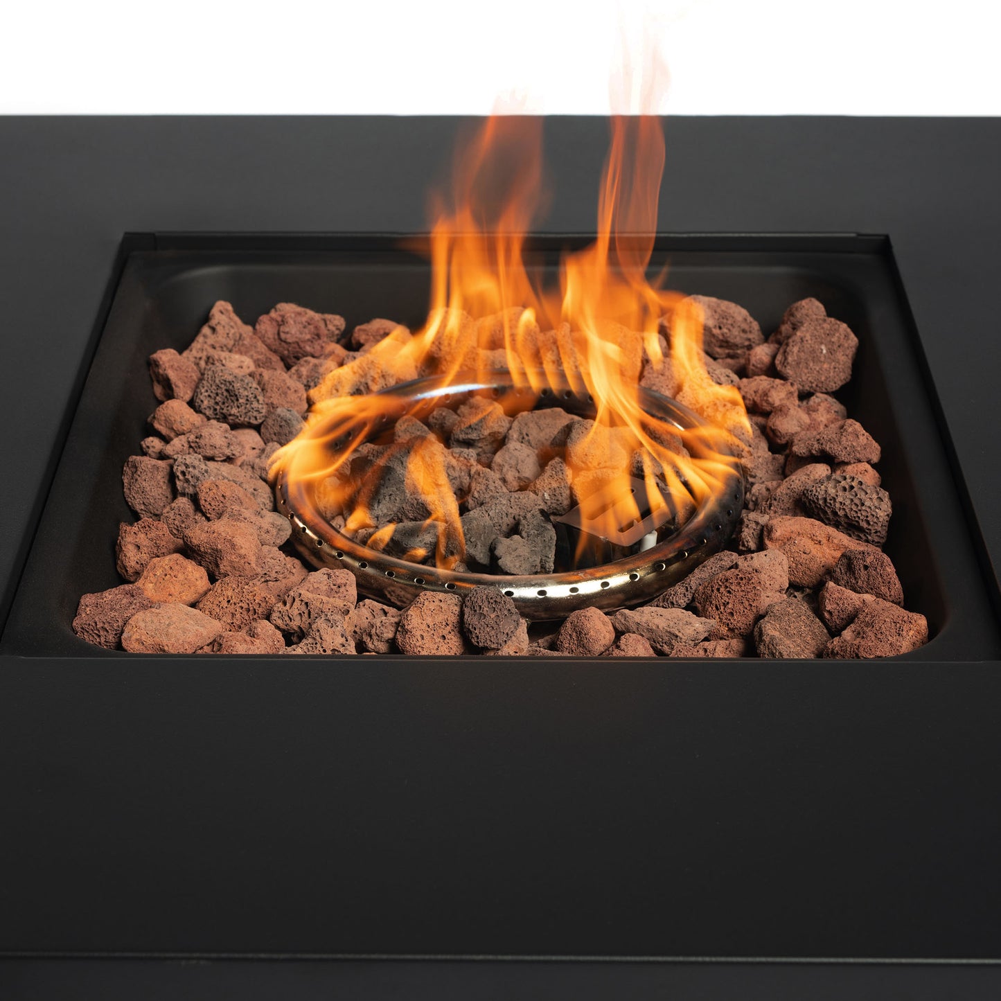 40000BTU Square Propane Fire Pit Table Steel Tabletop with Textile Side Panel Steel Lid and Rocks