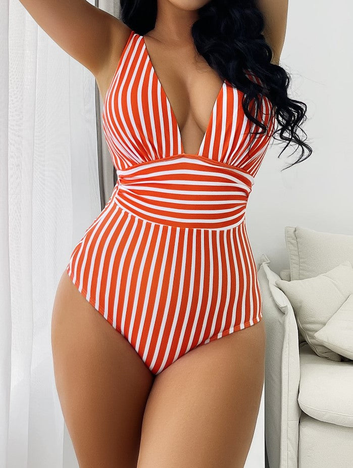 Jumpsuit striped swimsuit women's European and American bikini
