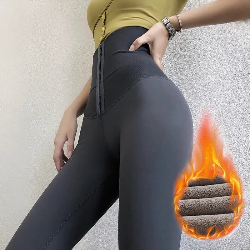 Solid High Wait Warm Leggings Women Breasted Sports Gym Girl Leggins Mujer Jogging Workout Casual Push Up Legging Fitness by eprolo