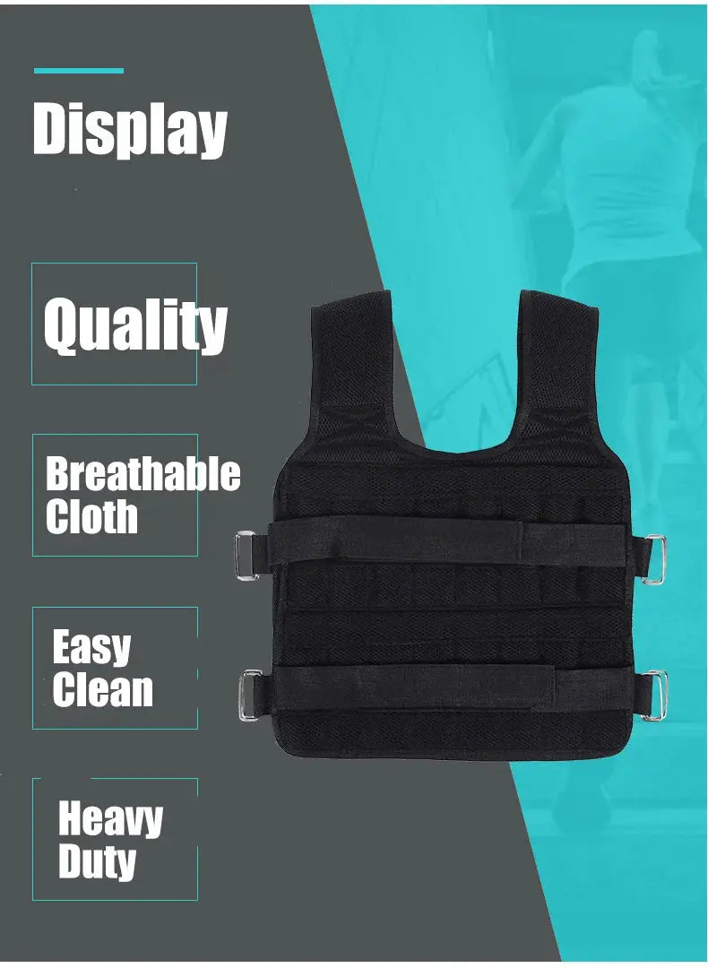eprolo 30kg loading weight vest for boxing training, black heavy-duty vest with breathable fabric