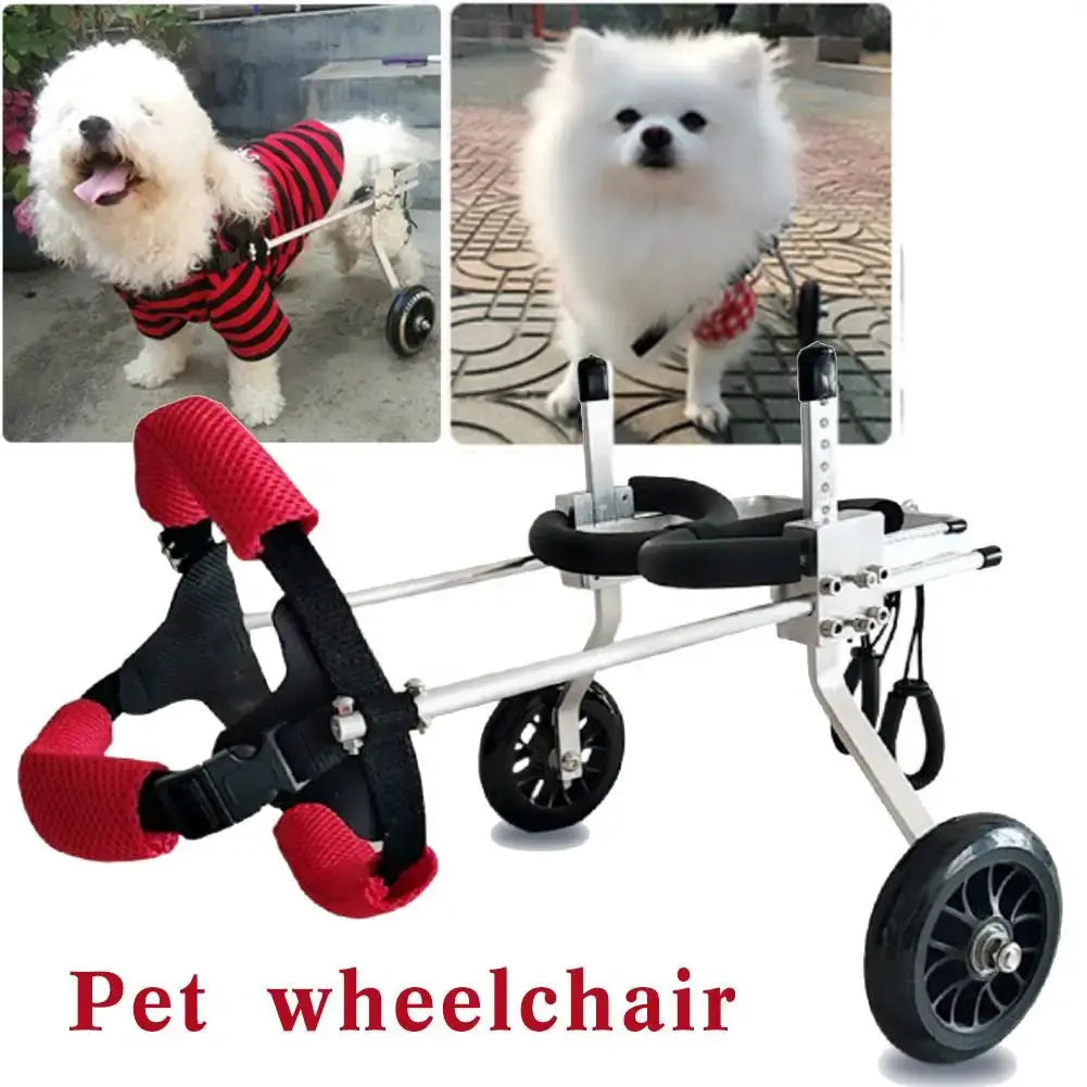 eprolo pet wheelchair for dogs with rear 2-wheel design, metal frame, red padded harness
