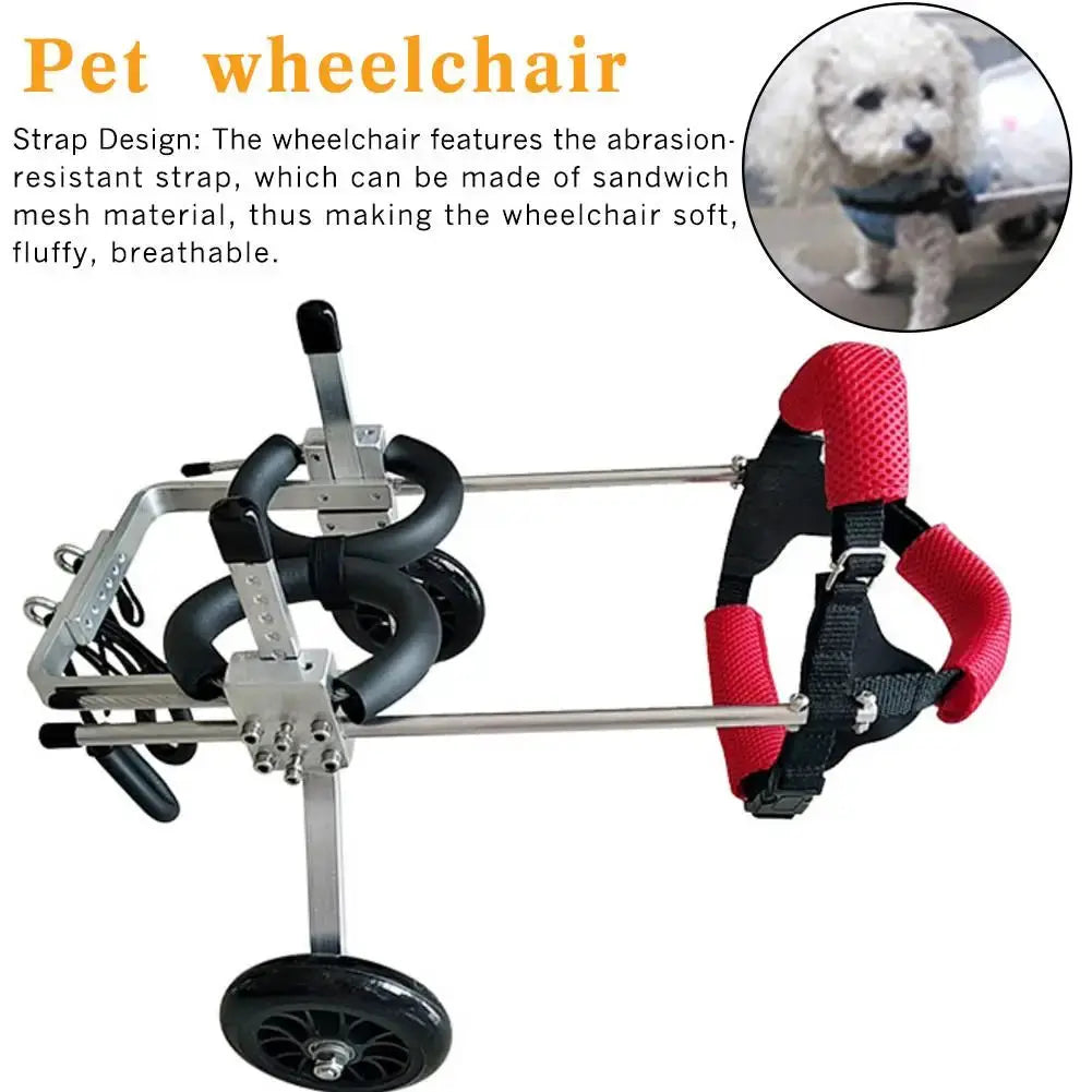 Pet Wheelchair Walk Cart Scooter for dogs by eprolo, two-wheel rear design with metal frame and red padded harness.