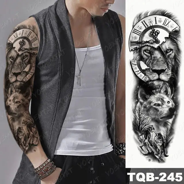 Lions in Gray and Shaded Black Tattoos