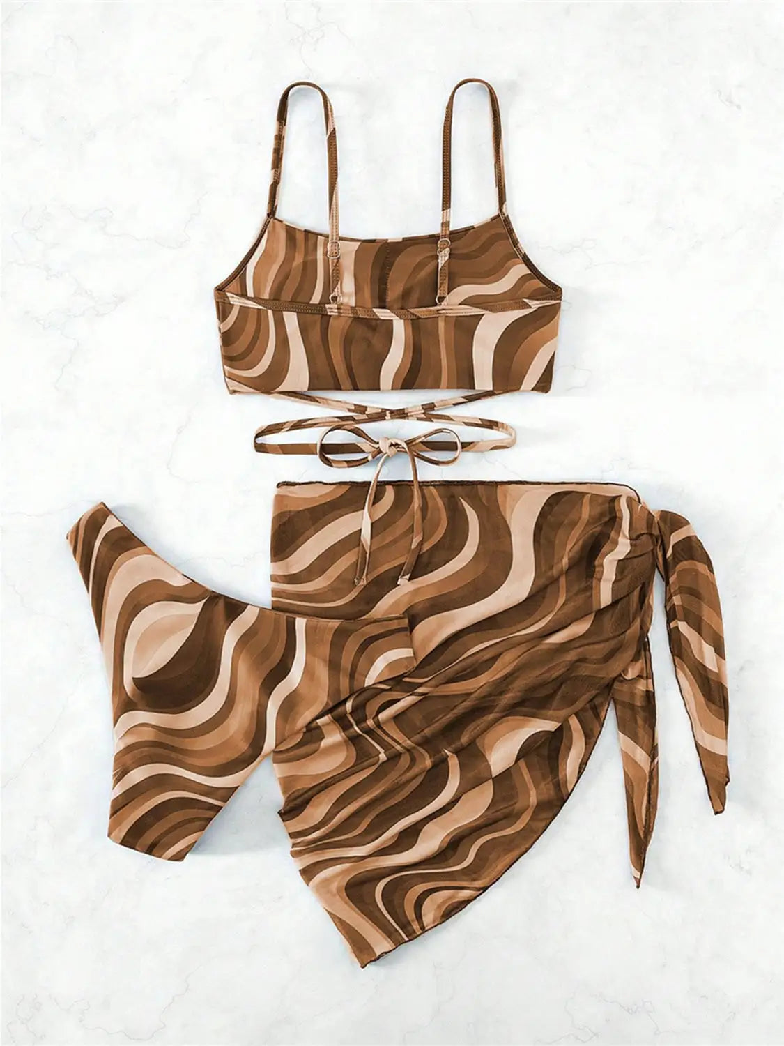 Tied Printed Three-Piece Swimsuit