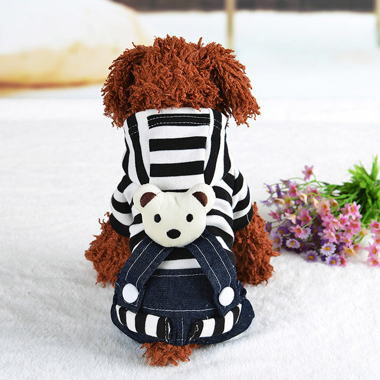 Striped Denim Suspenders for Dogs - Pet Clothing