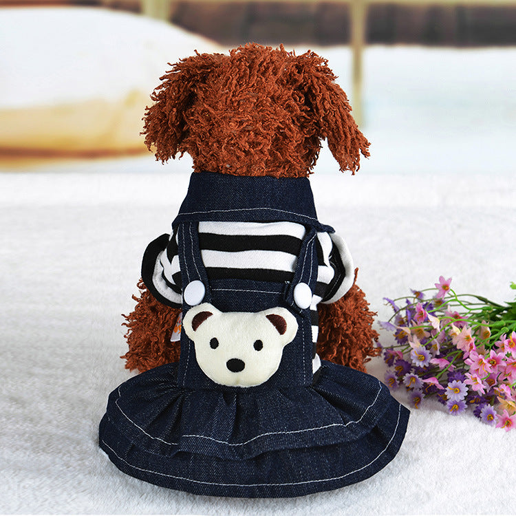 Striped Denim Suspenders for Dogs - Pet Clothing
