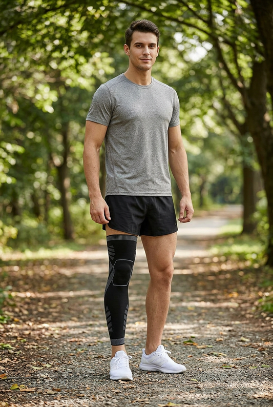 AOLIKES knee support sleeve, black with gray pattern, single piece.