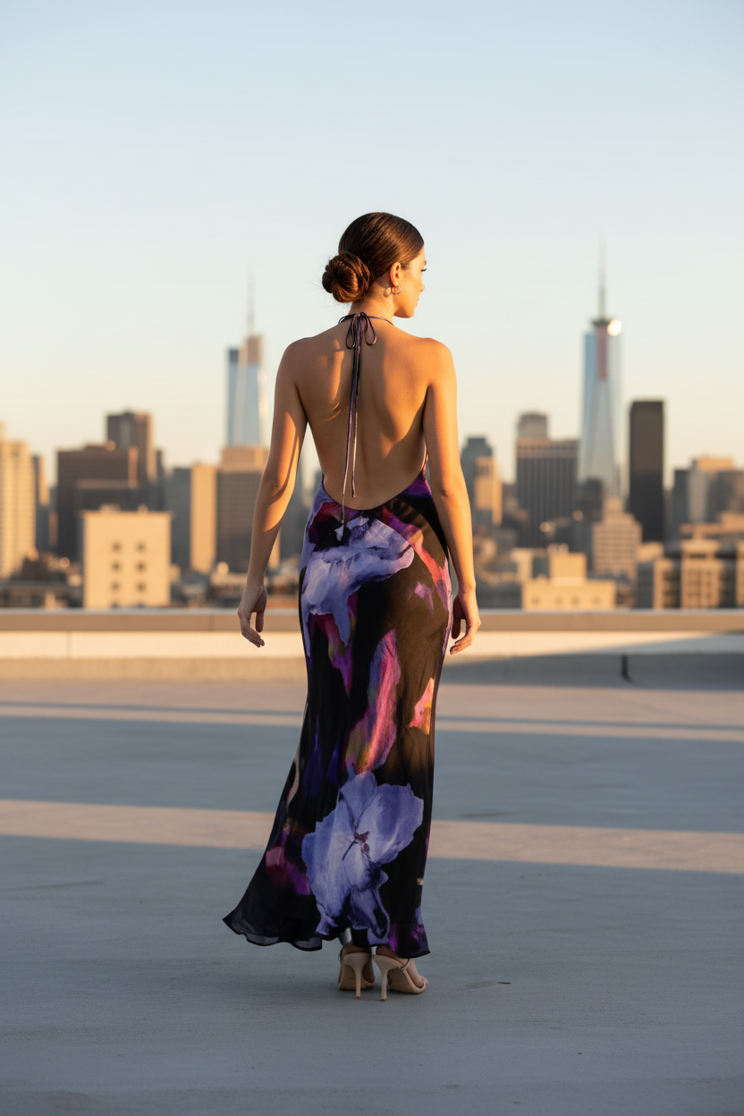 Women's Abstract Print Halter Neck Backless Maxi Dress by Oz-Direct.com