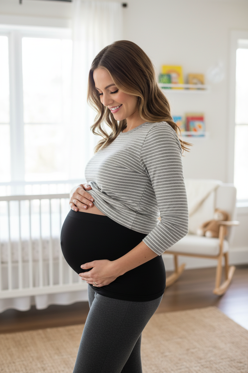 Pregnant belly support belt by Oz-Direct.com; seamless black maternity belt with anti-skid silicone grip