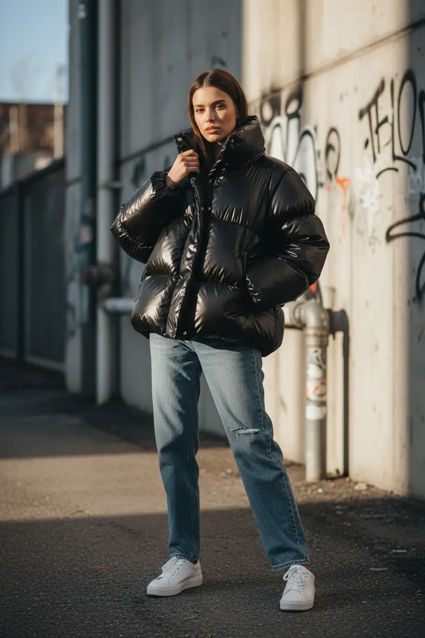 Women's Oversized Puffer Jacket – Glossy Bubble Down Coat by Oz-Direct.com