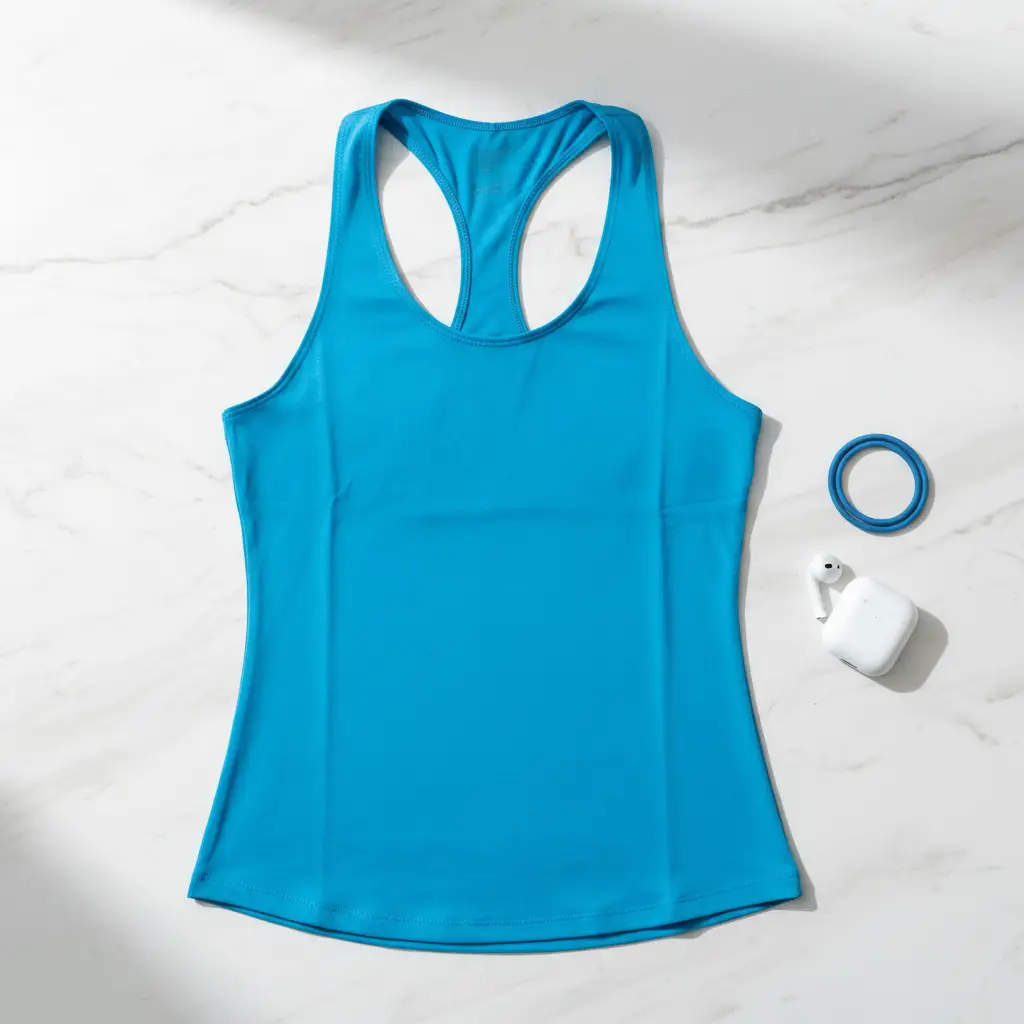 Women's Sleeveless Yoga Tank Top – Gym Sports Vest, blue; includes 1 white AirPods case and 1 blue ring