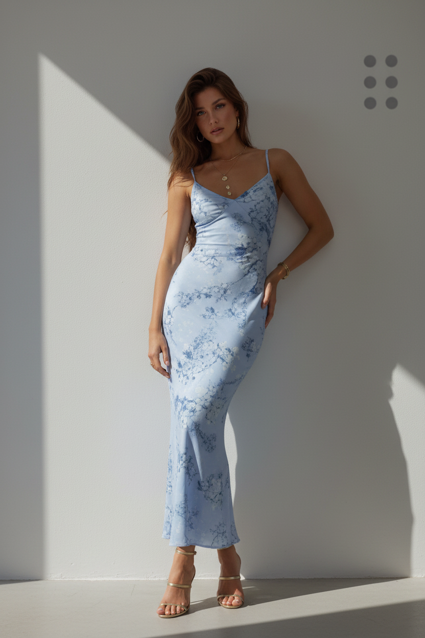 Women's Botanical Floral Print V-Neck Slip Maxi Dress by Oz-Direct.com