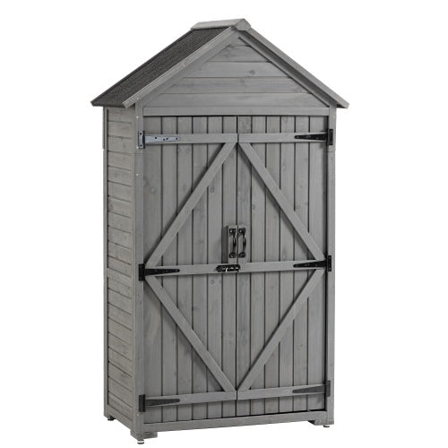Outdoor Storage Cabinet, Garden Wood Tool Shed, Outside Wooden Shed Closet With Shelves And Latch For Yard 39.56x 22.04x 68.89