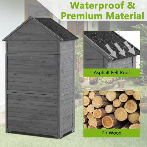 Outdoor Storage Cabinet, Garden Wood Tool Shed, Outside Wooden Shed Closet With Shelves And Latch For Yard 39.56x 22.04x 68.89