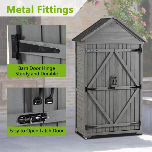 Outdoor Storage Cabinet, Garden Wood Tool Shed, Outside Wooden Shed Closet With Shelves And Latch For Yard 39.56x 22.04x 68.89