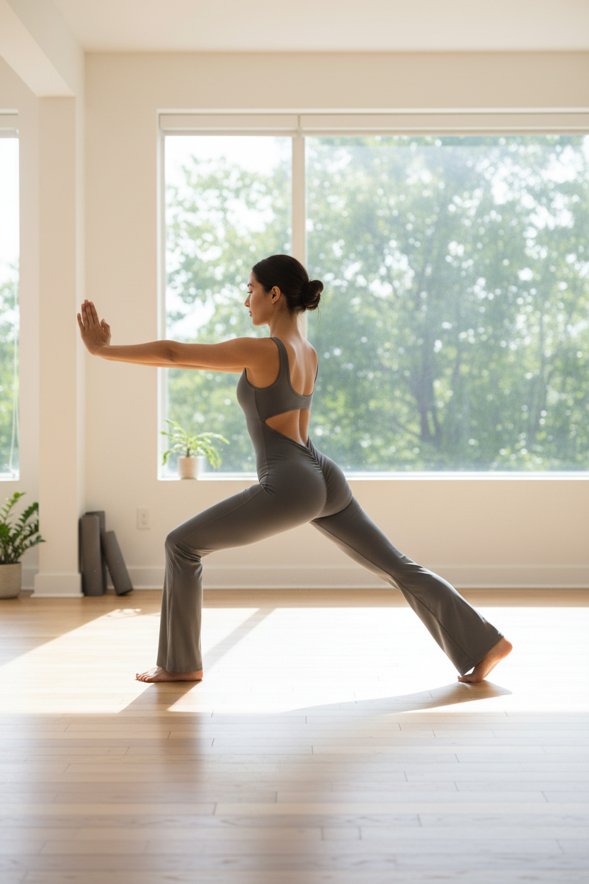Backless Flare Yoga Bodysuit in gray by Oz-Direct.com, a unitard for yoga