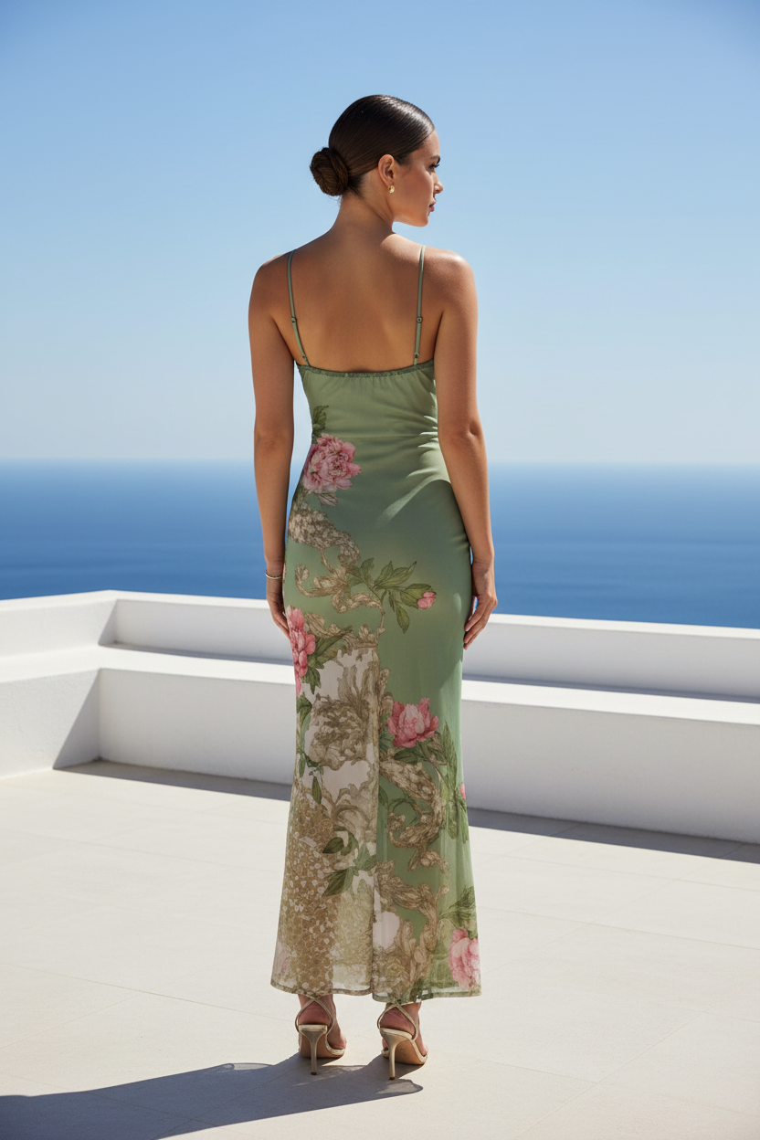 Women's Botanical Floral Print V-Neck Slip Maxi Dress by Oz-Direct.com