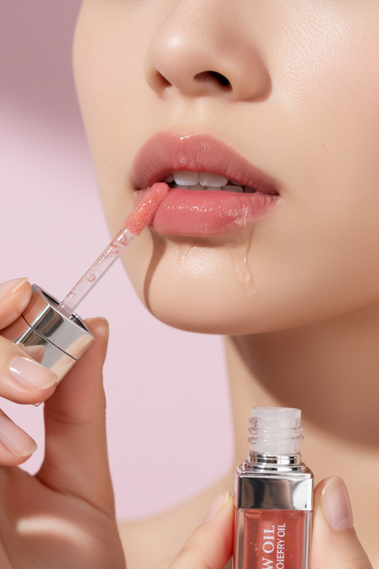 Clear Fashion Crystal Jelly Moisturizing Lip Oil being applied to lips with pink glossy finish.
