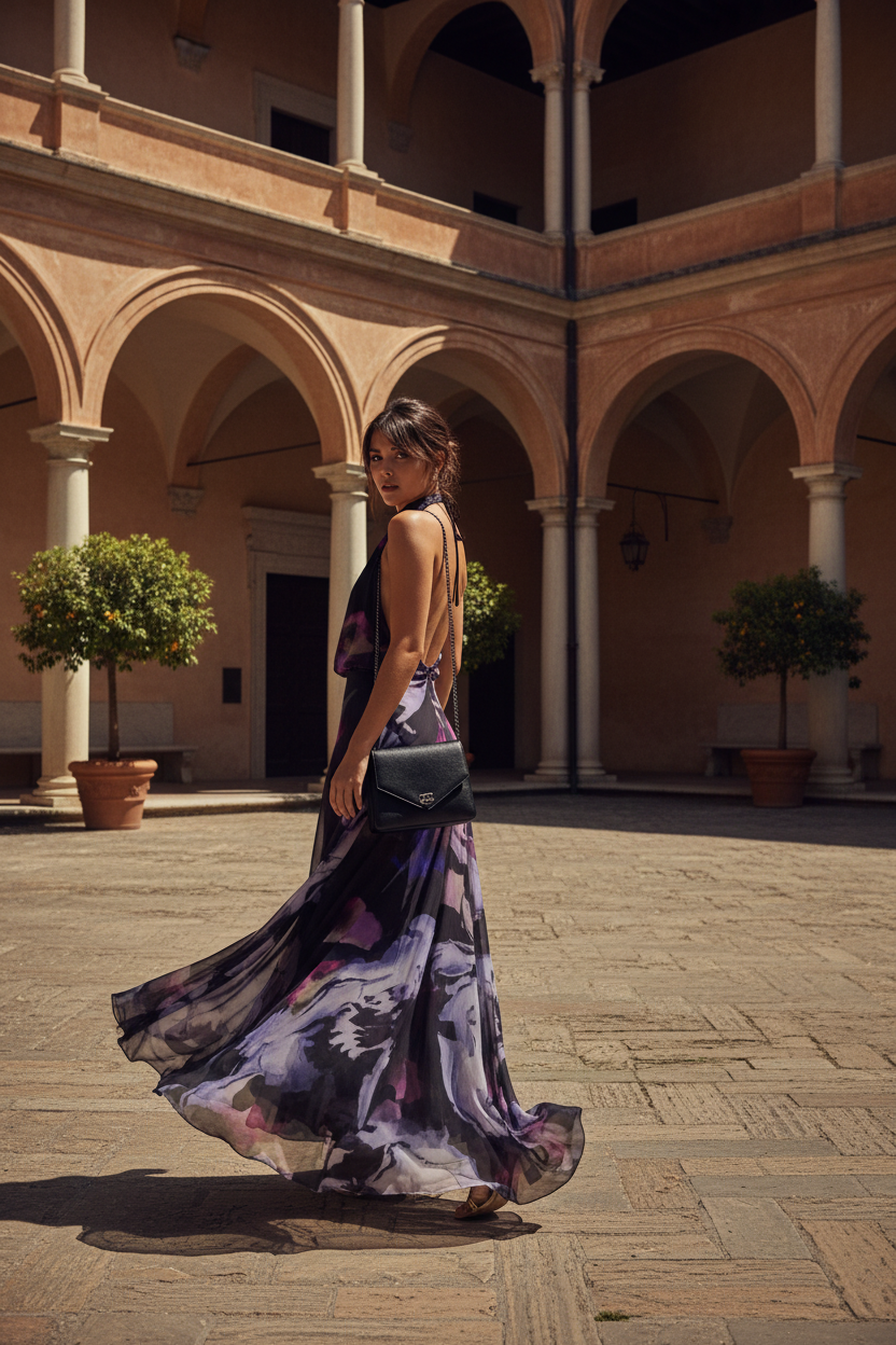 Women's Abstract Print Halter Neck Backless Maxi Dress by Oz-Direct.com