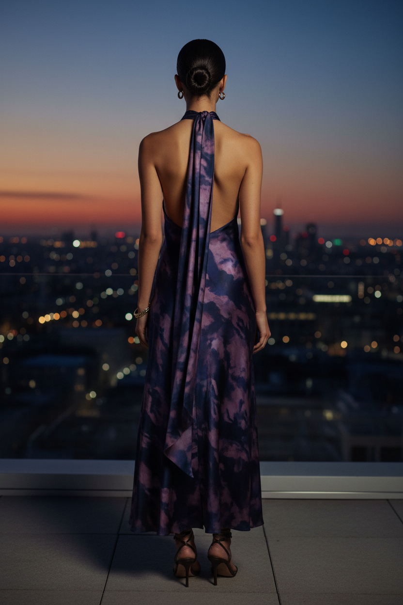 Women's Abstract Print Halter Neck Backless Maxi Dress by Oz-Direct.com