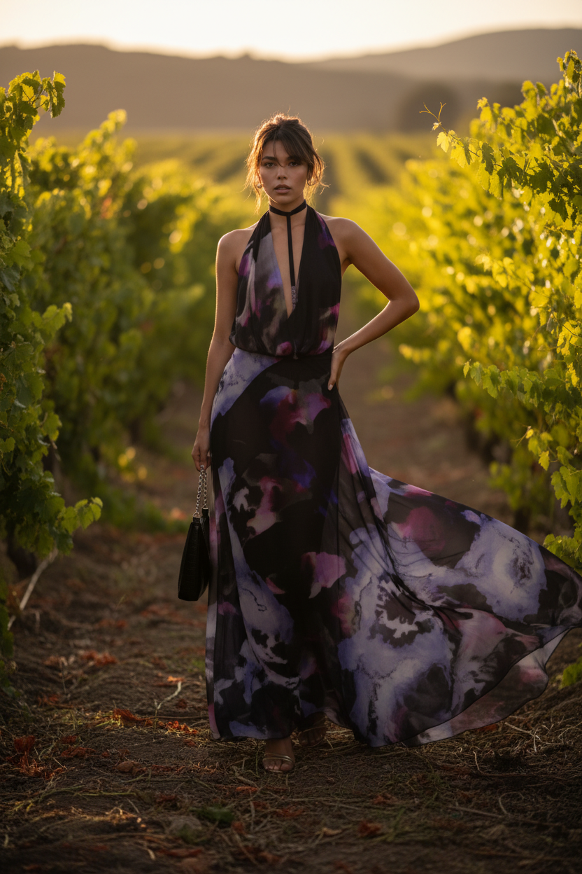 Women's Abstract Print Halter Neck Backless Maxi Dress by Oz-Direct.com