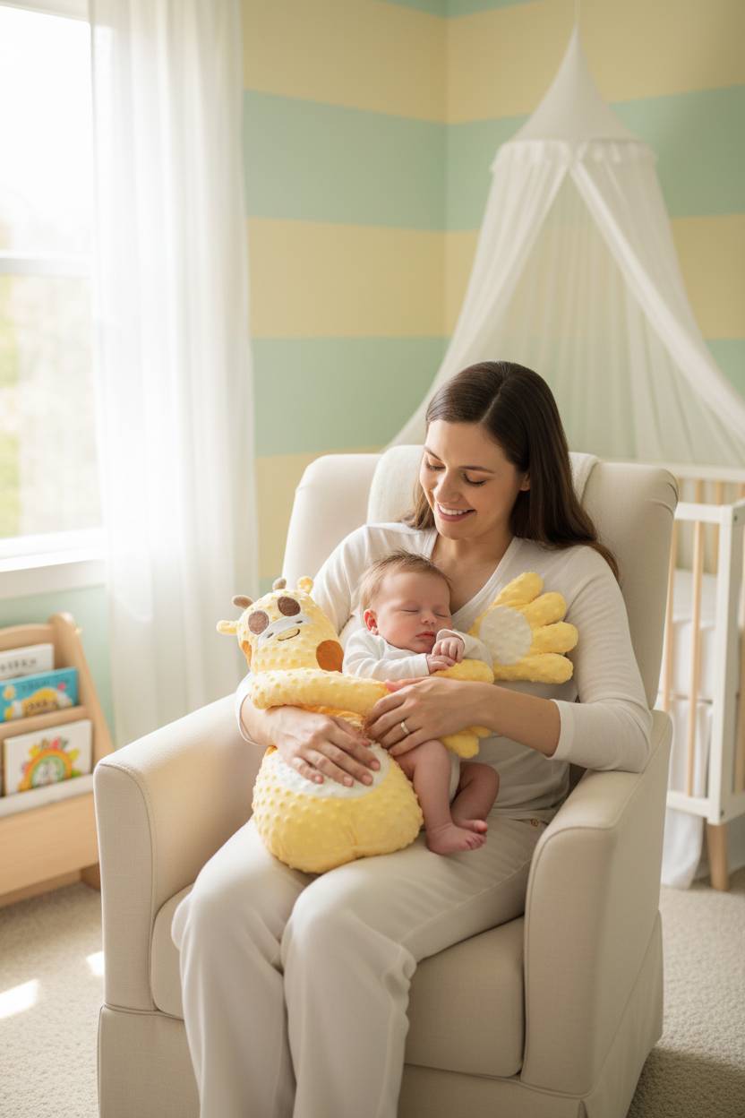 Baby Anti-Startle Hugging Pillow, yellow plush cuddle doll for newborn sleep