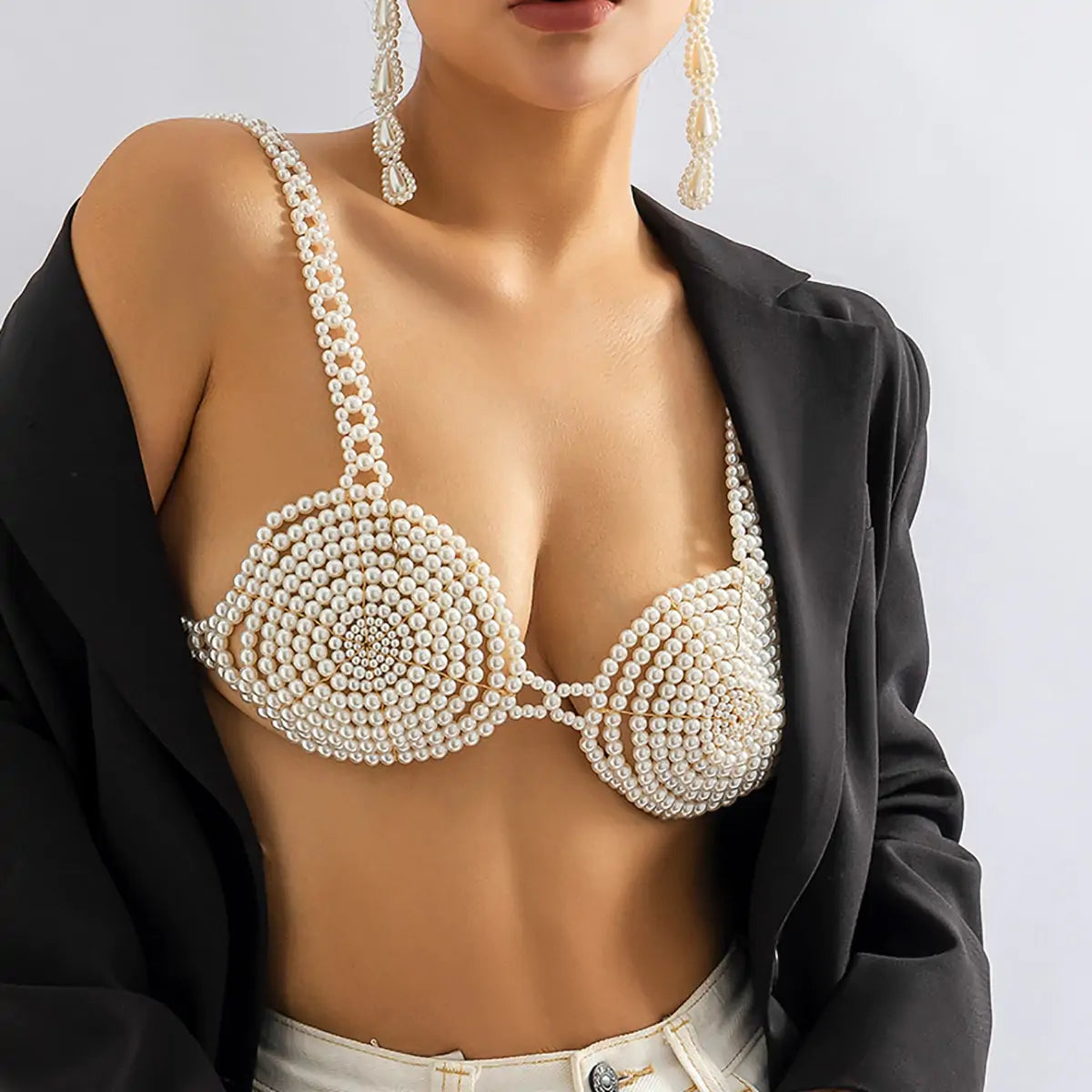 White Beaded Pearl Corset Bra