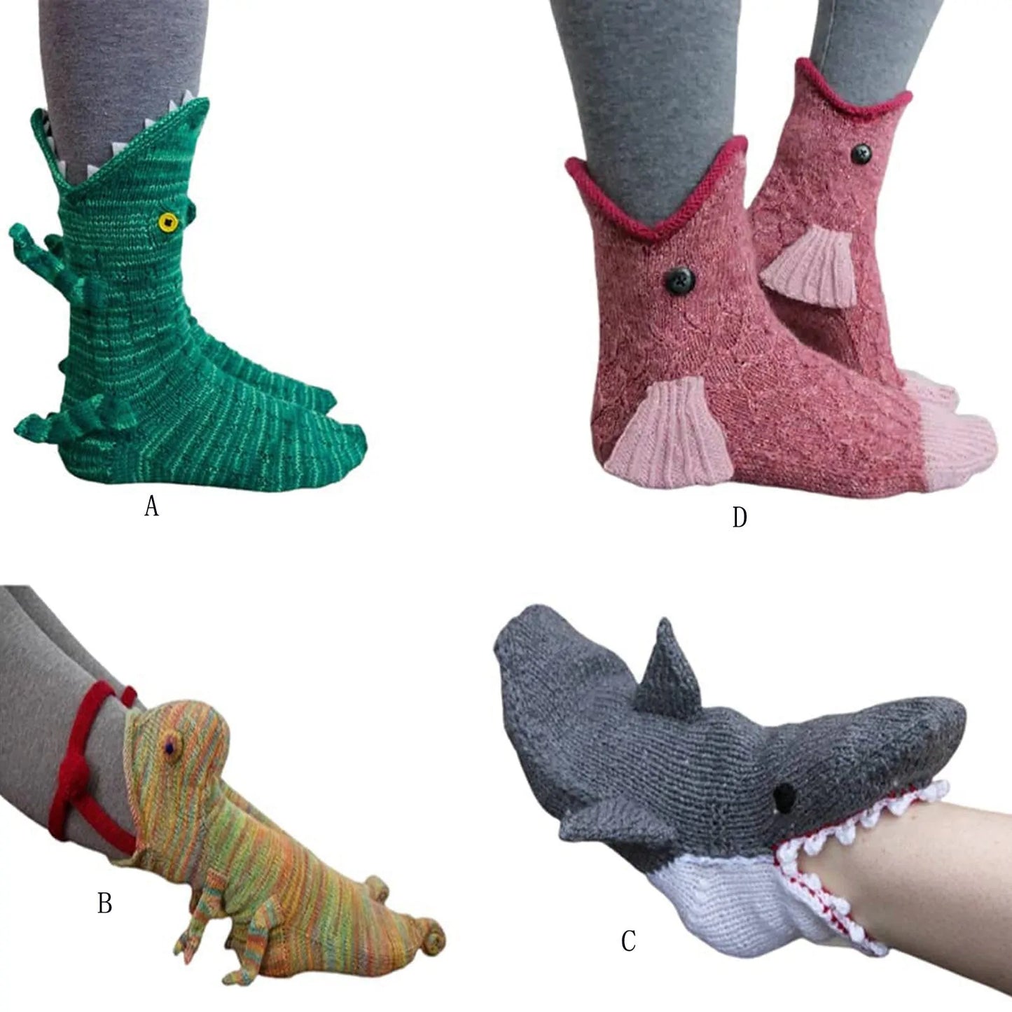 Creative Shark Chameleon Crocodile Knitted Socks