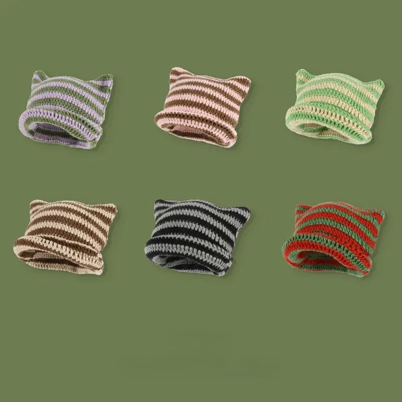 Striped Knitted Wool Winter Beanie