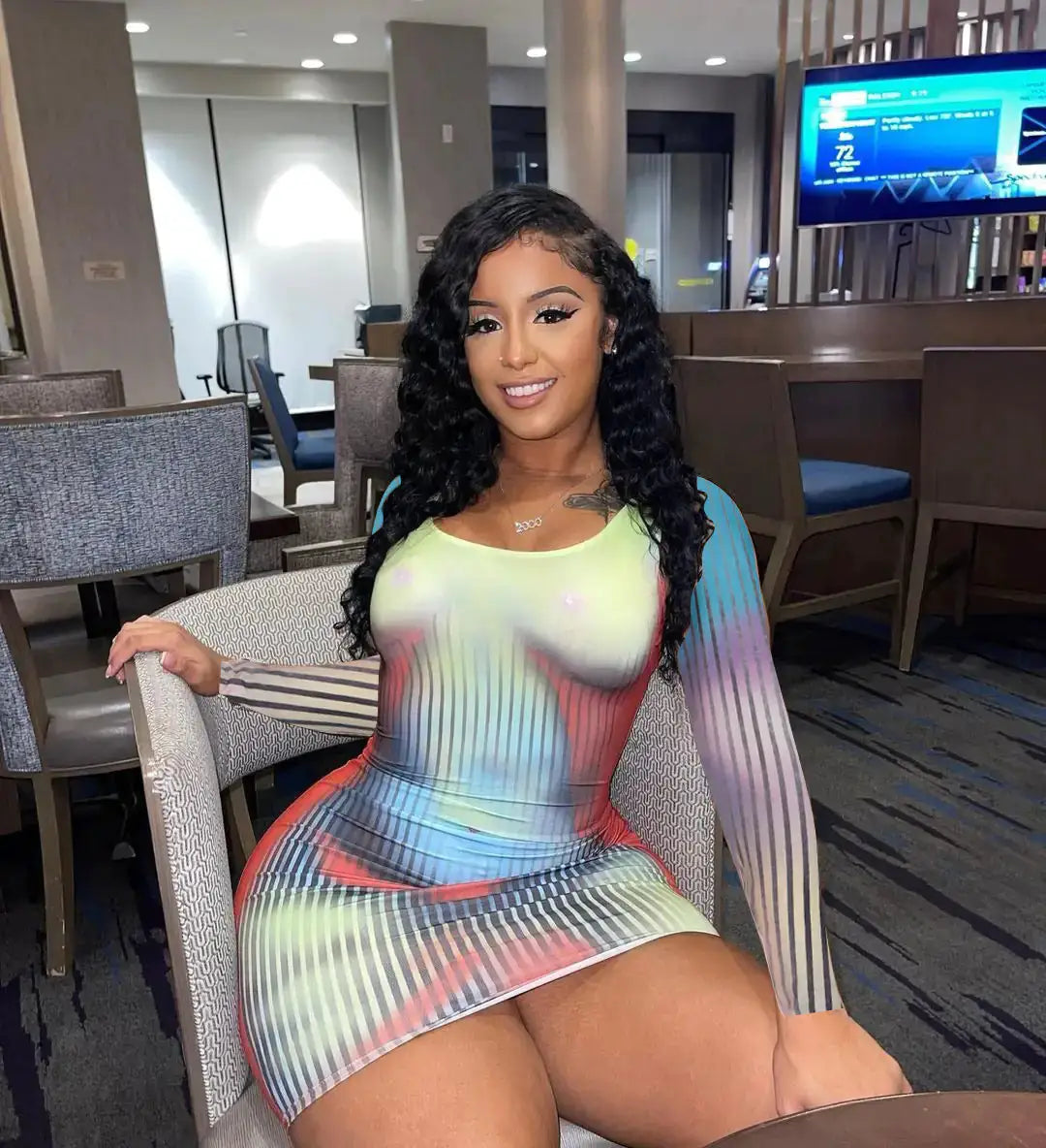 Printed Long Sleeve Bodycon Mini Dress by Oz-Direct.com