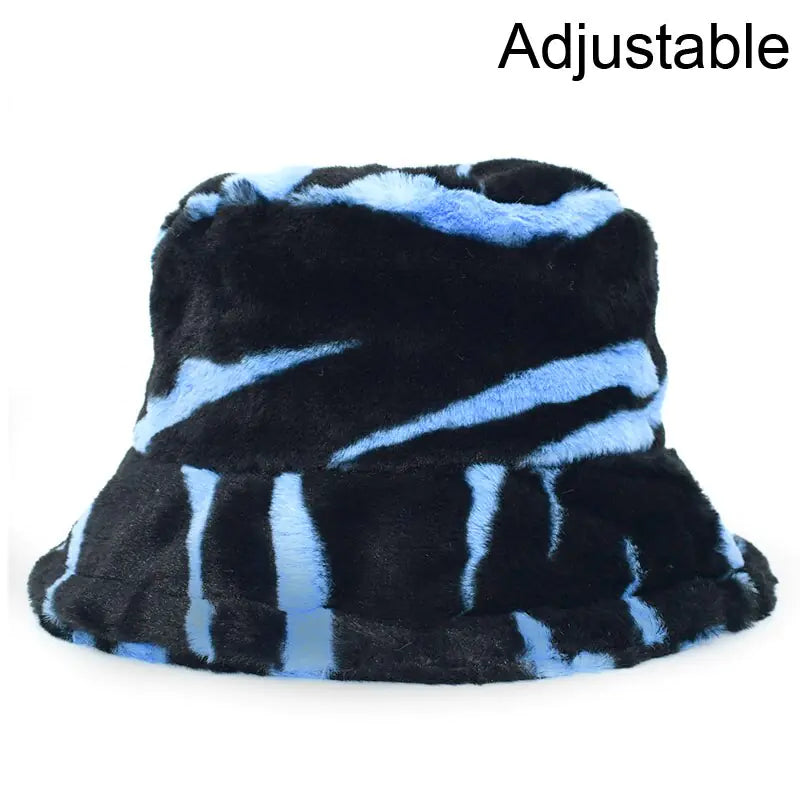 Winter Cow Leopard Faux Fur Fluffy Bucket Hats