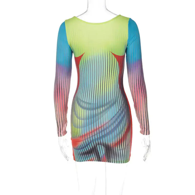 Printed Long Sleeve Bodycon Mini Dress by Oz-Direct.com
