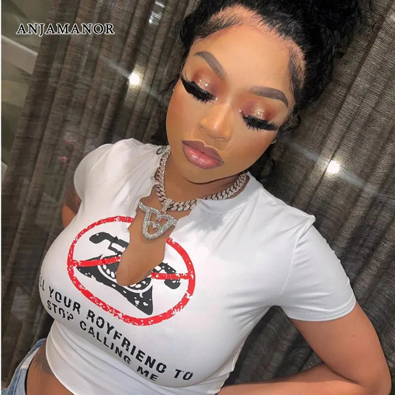 Slogan Print White Graphic Crop Top